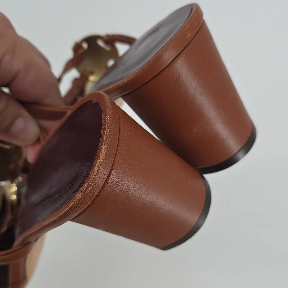 STAUD Pucky Brown And Gold Heeled Sandals Size 38